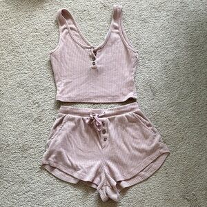 Women's Ribbed Pink Sleepwear Set Size Small